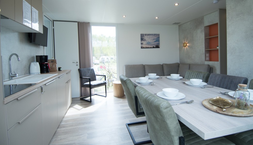 Woonkamer Chalet 6-persoons de luxe in Drenthe