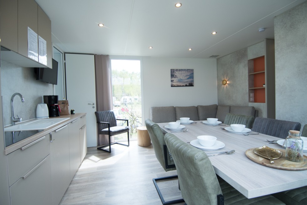 Woonkamer Chalet 6-persoons de luxe in Drenthe