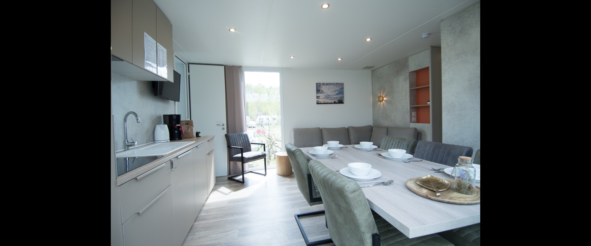 Woonkamer Chalet 6-persoons de luxe in Drenthe